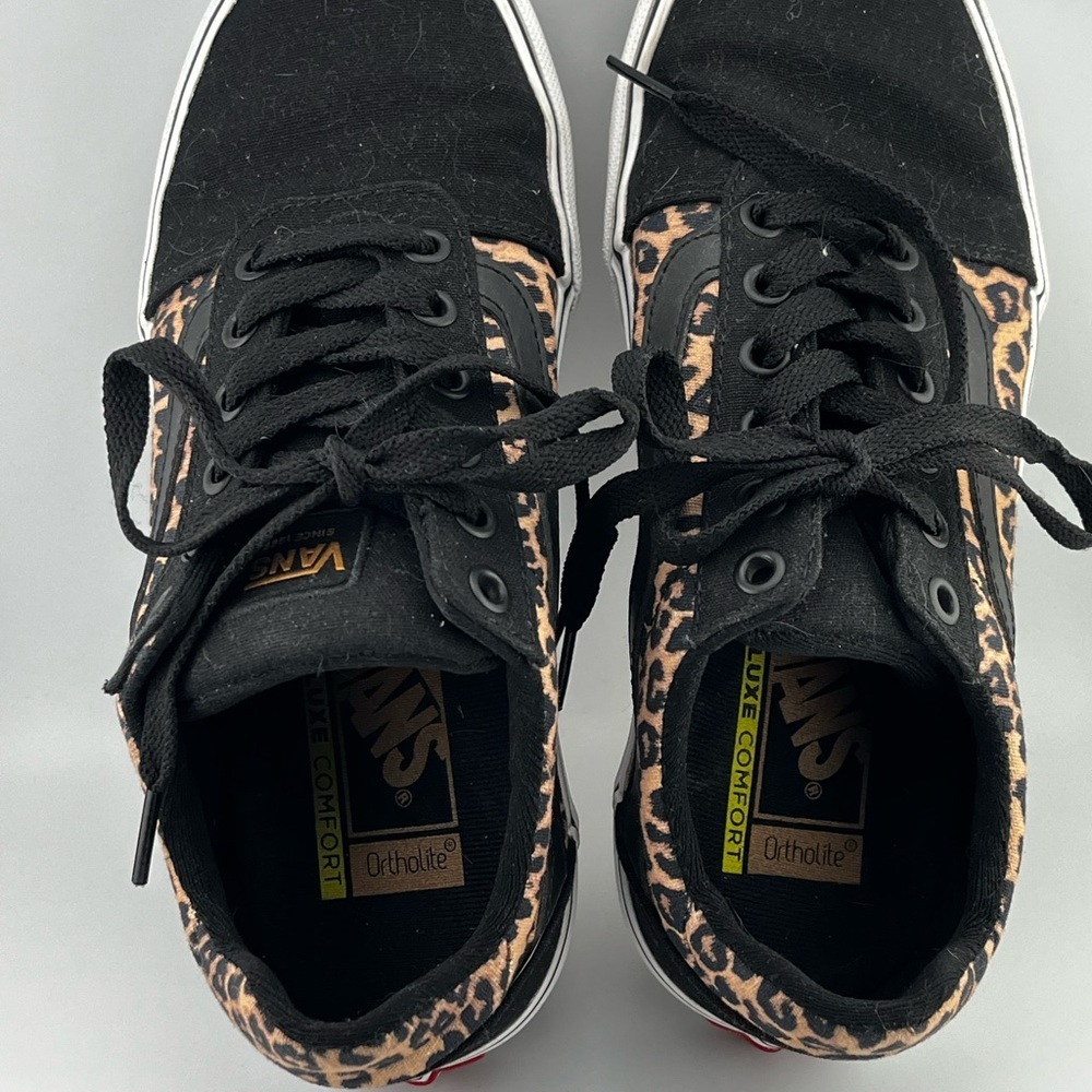 Vans Old Skool Women's 7.5 Black Leopard Canvas Sneakers Suede Shoe Low Top - Picture 7 of 10